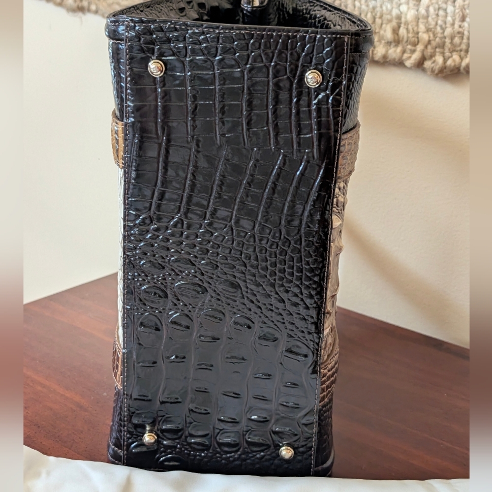 Brahmin Black and Taupe Croc-Embossed Satchel - Picture 10 of 16